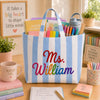 Personalized Teacher Name Embroidered Striped Tote Bag Back To School Gift CH07 911810