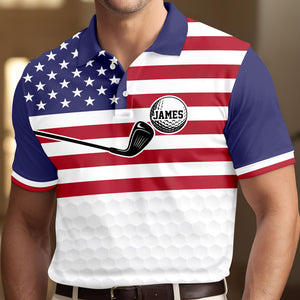 Custom Name American Flag Golf Polo Shirt Gift For Golfer, Golf Lovers HA75 898712