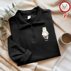 Custom Photo Cute Dog Cat Printed Quarter Zip Sweater Gift For Dog Cat Lovers HA75 898612