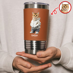 Custom Photo And Name Me Dog Cat Leather Tumbler HA75 897600