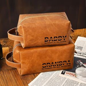 Personalized Dad And Kids Names Engraved Leather Toiletry Bag HO82 894194