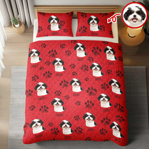 Custom Photo With Dog Cat Paw Quilt Bedding Set For Dog Cat Lovers LM32 897237