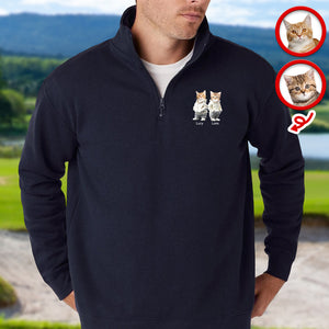 Custom Photo Cute Dog Cat Printed Quarter Zip Sweater Gift For Dog Cat Lovers HA75 898612