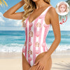 Custom Photo Striped Summer Pattern Swimsuit – Personalized Beachwear Gift HO82 902956
