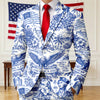 America 250th Anniversary Toile De Jouy Style Patriotic Men's Suit CH07 911028
