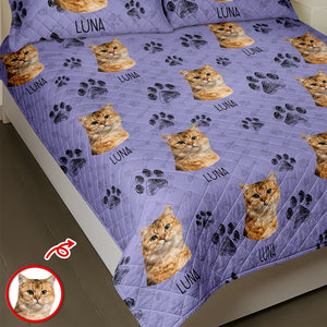 Custom Photo With Dog Cat Paw Quilt Bedding Set For Dog Cat Lovers LM32 897237