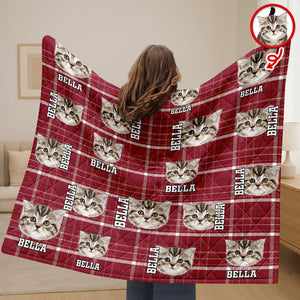 Custom Photo Name Dog Cat Christmas Pattern Quilt Blanket For Pet Lovers LM32 897151