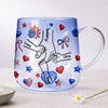 Custom Name Forever Connected, Hand in Hand American Flag Gradient Glass Mug, Personalized Mother’s Day Gift for Mom HO82 902074