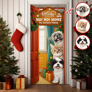 Custom Photo Welcome To My Ho!Ho!Home Door Cover Christmas Gift For Dog Lover CH07 899402