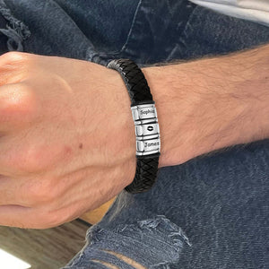 Personalized Name Adorable Icon Mens Beaded Leather Bracelet Gift For Dad, Family LM32 893659
