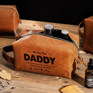 Personalized Daddy To Me You Are The World Engraved Leather Toiletry Bag HO82 894200