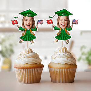 Custom Funny Face Flag Nations Graduation Decoration Cupcake Toppers LM32 893309