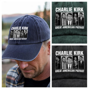 Charlie Kirk Great American Patriot Washed Denim Baseball Cap HA75 64476