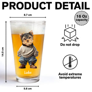 Custom Photo Cool Dog Cat in Dad’s Work Outfit Print Beer Glass HA75 892380