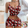 Custom Photo Name Dog Cat Christmas Flannel Appliques Notched Neckline Lingerie Set LM32 893909