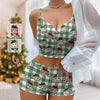 Custom Photo Name Dog Cat Christmas Flannel Appliques Notched Neckline Lingerie Set LM32 893909