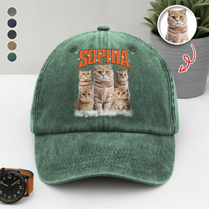 Custom Photo Retro Vintage Dog Cat Portrait Washed Denim Baseball Cap TH10 894321