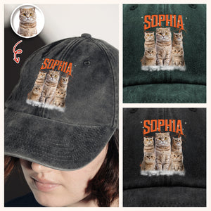 Custom Photo Retro Vintage Dog Cat Portrait Washed Denim Baseball Cap TH10 894321