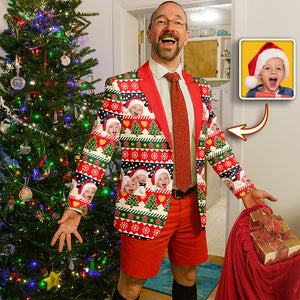 Custom Face Photo Family Men's Suits, Christmas Gift For Parents HO82 900238
