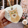 Custom Cat Photo Watercolor Potrait Keepsake Heart Shaped Ceramic Ornament LM32 895609
