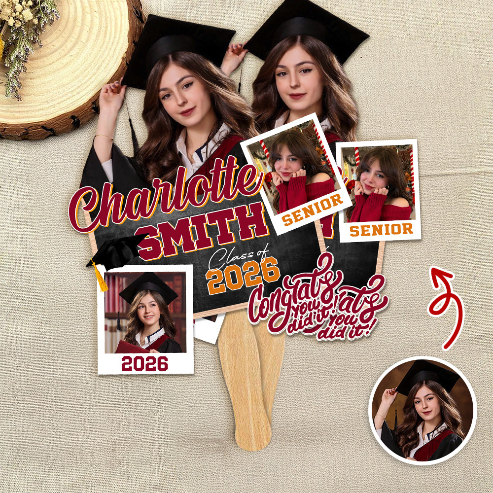 Custom Photo Graduation Class of 2026 Face Fan, Personalized Senior Congrats Grad Gift LM32 899437