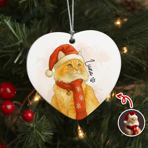 Custom Cat Photo Watercolor Potrait Keepsake Heart Shaped Ceramic Ornament LM32 895609