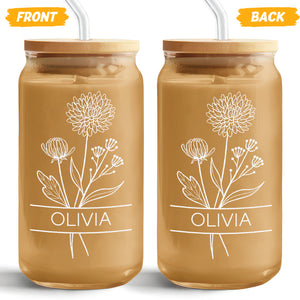 Custom Name With Birth Flower Engraved Glass Can With Lid HO82 894368