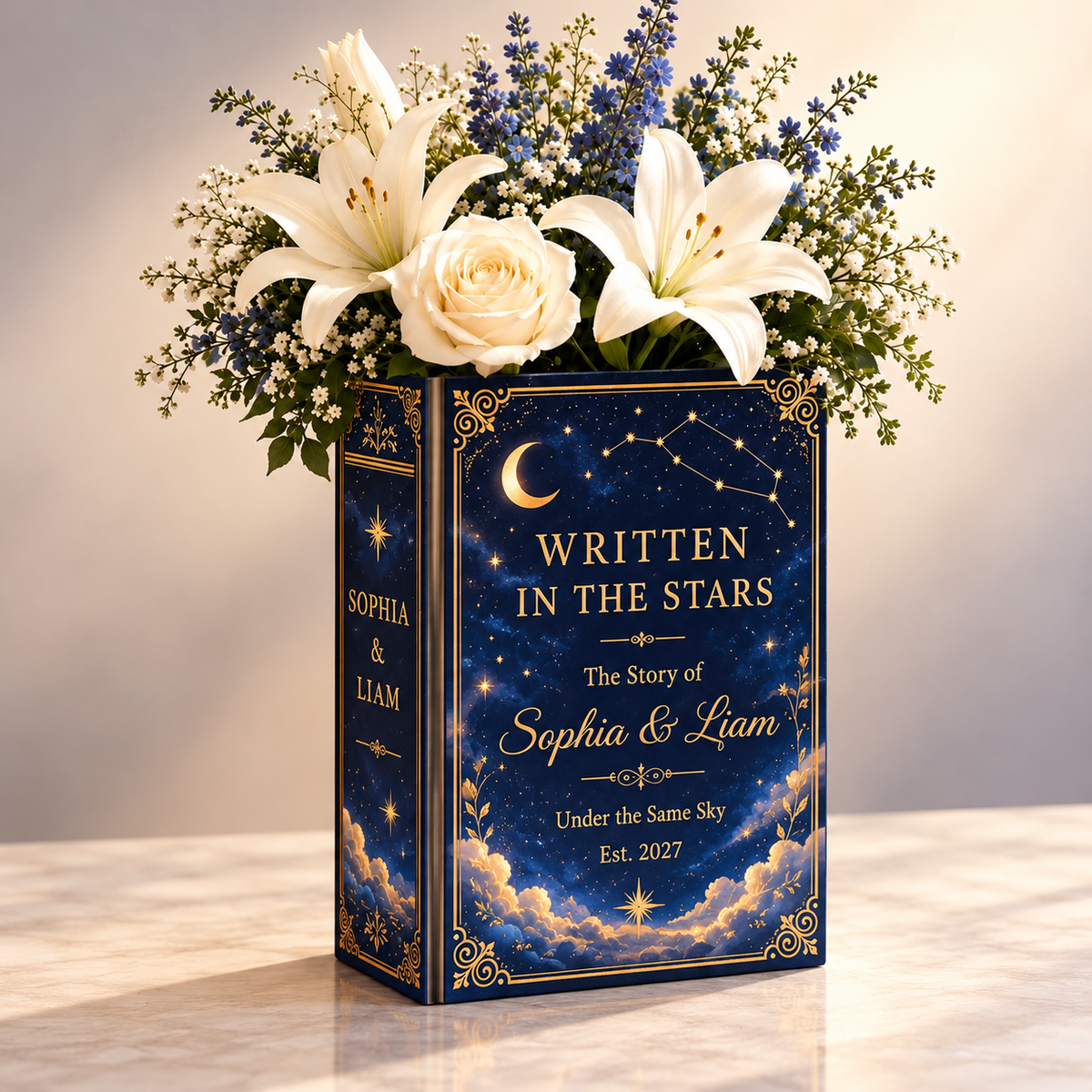 Written In The Stars Wedding Book Vase, Custom Couple Names Flower Vase CH07 181216