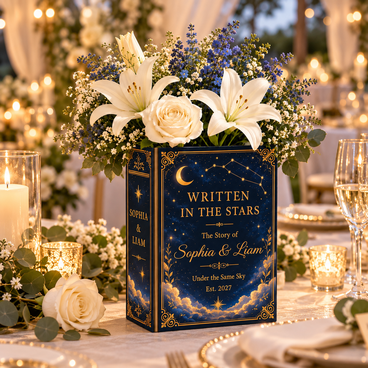 Written In The Stars Wedding Book Vase, Custom Couple Names Flower Vase CH07 181216