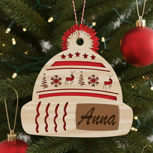 Custom Name Christmas Beanie Hat Layered Wood Ornament CH07 896630