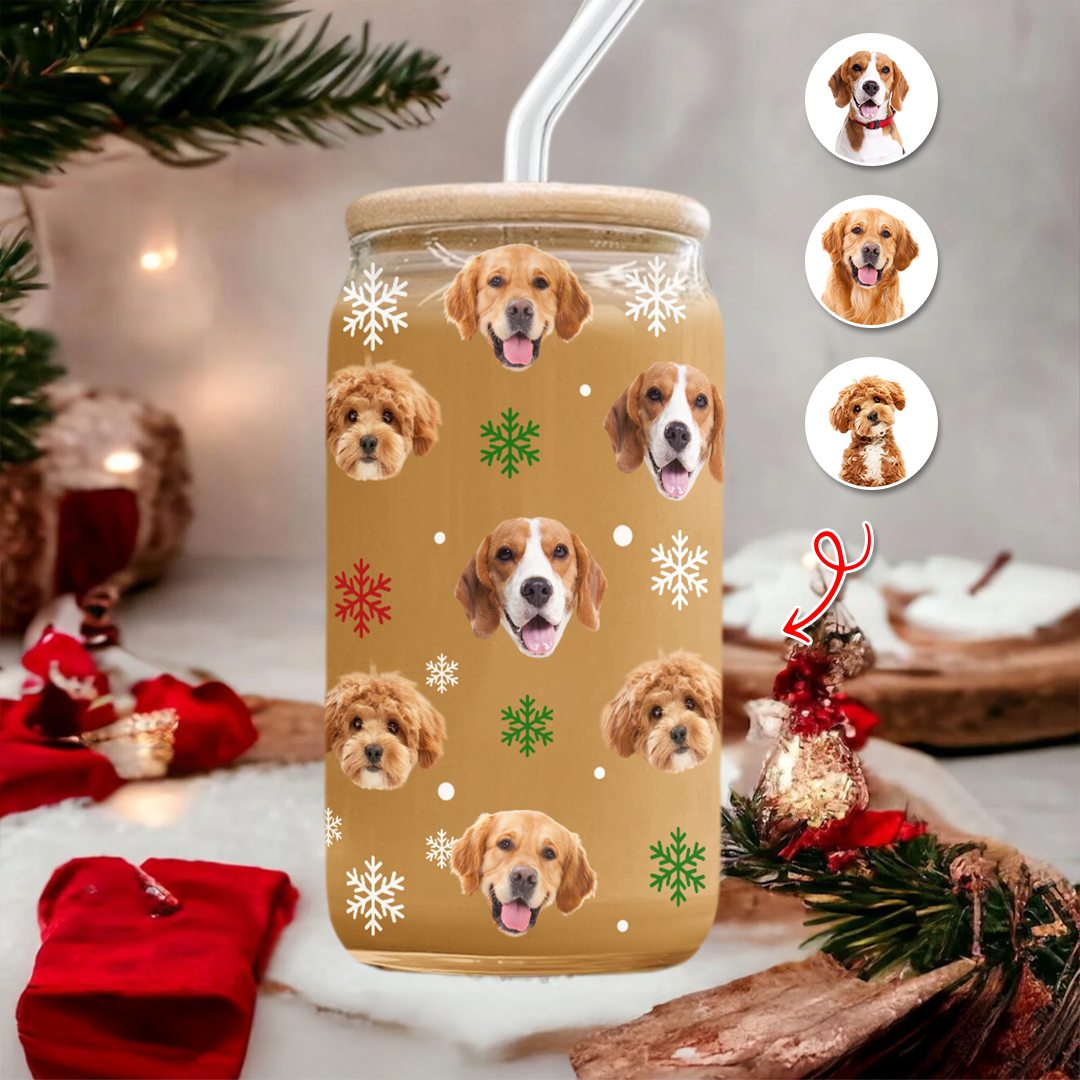 Custom Pet Photo Glass Can With Lid Christmas Gift for Pet Lovers TH10 894301
