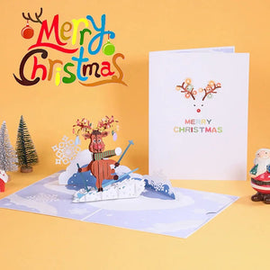 GeckoCustom 3D Pop UP Christmas Cards Santa Greeting Invitations Card Party Children Gifts New Year Thank You Card Anniversary Gift Postcard skiing reindeer
