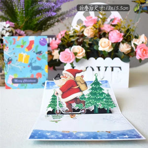 GeckoCustom 3D Pop UP Christmas Cards Santa Greeting Invitations Card Party Children Gifts New Year Thank You Card Anniversary Gift Postcard Santa Scooter