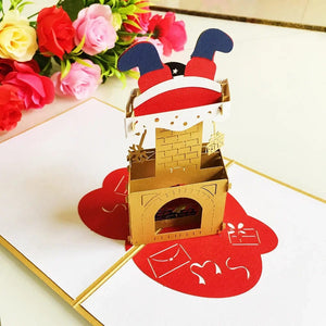 GeckoCustom 3D Pop UP Christmas Cards Santa Greeting Invitations Card Party Children Gifts New Year Thank You Card Anniversary Gift Postcard Santa Fireplace