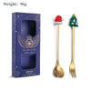 GeckoCustom 6/4/2PCS Christmas Gift Glod Spoon Fork Set Elk Christmas Tree Decoration Dessert Scoop Fruit Fork Coffee Spoon Cutlery Set 2PCS-Gold-D2