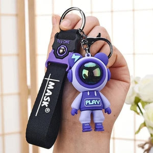 GeckoCustom Cartoon Lightning Bear Keychain Cute Astronaut Bear Doll Keyring Bag Pendant Couple Car Keyholder Creative Bag Charm Accessories Purple-Style 03