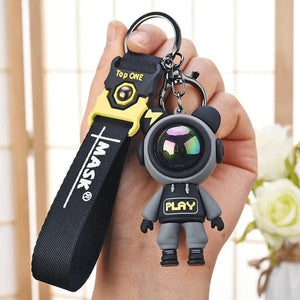 GeckoCustom Cartoon Lightning Bear Keychain Cute Astronaut Bear Doll Keyring Bag Pendant Couple Car Keyholder Creative Bag Charm Accessories Black-Style 02