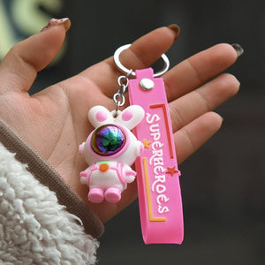 GeckoCustom Cartoon Lightning Bear Keychain Cute Astronaut Bear Doll Keyring Bag Pendant Couple Car Keyholder Creative Bag Charm Accessories Khaki