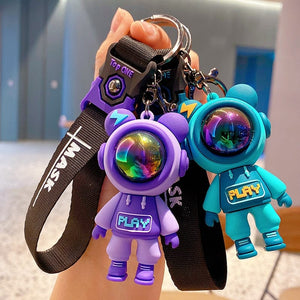GeckoCustom Cartoon Lightning Bear Keychain Cute Astronaut Bear Doll Keyring Bag Pendant Couple Car Keyholder Creative Bag Charm Accessories