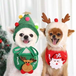GeckoCustom Christmas Pet Hat Cute Antlers Saliva Towel for Dog Cat Dress Up Supplies Lovely Design Autumn and Winter Clothes Pet Accessory