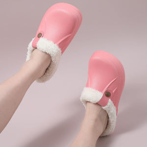 GeckoCustom Comwarm Indoor Women Warm Slippers Garden Shoes Soft Waterproof EVA Plush Slippers Female Clogs Couples Home Bedroom Fuzzy Shoes
