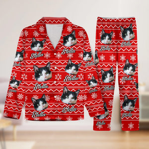 GeckoCustom Custom Cat Photo With Christmas Background Pajamas NA29 889506 For Kid / Combo Shirt And Pants (Favorite) / 3XS