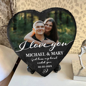 GeckoCustom Custom Couple Photo God Knew My Heart Needed You Heart-Shaped Stone Couple Gifts HO82 895012