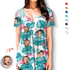 GeckoCustom Custom Face Photo Family V Neck Blouse Shirt TH10