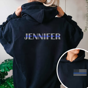 GeckoCustom Custom Name Blue Line American Flag Dark Back & Front Shirt Gift For Police HO82 893482