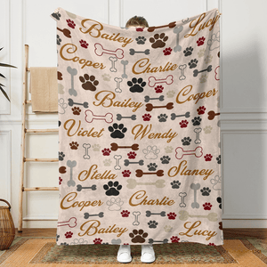 GeckoCustom Custom Name With Paw And Bones Pattern Blanket TA29 889944