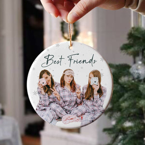 GeckoCustom Custom Photo and Text Christmas Ceramic Ornament for Bestie, Friends HO82 891751 3 inch