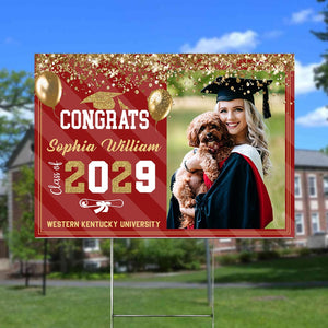 GeckoCustom Custom Photo Congrats 2025 Senior Multicolor Glitter Balloon Graduation Yard Sign HA75 891864