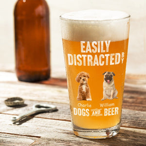 GeckoCustom Custom Photo Easily Distracted By Dogs And Beer Dog Print Beer Glass HA75 891224