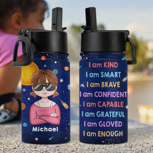 GeckoCustom Custom Photo I Am Enough Back To School Gift For Grandkid Kid Water Bottle With Straw HO82 891296 12 oz
